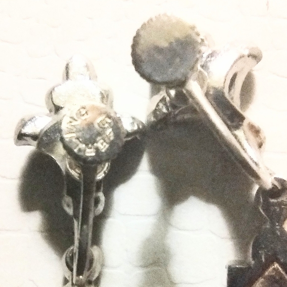 VINTAGE ANTIQUE ART DECO 1920'S DANGLE RHINESTONE STERLING  EARRINGS - Picture 4 of 4